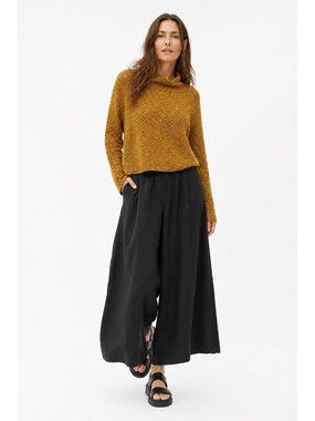 EILEEN FISHER sweater mock neck knit gold XS organic cotton boxy lagenlook